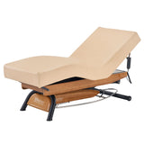 Master Massage Atlas Deluxe Electric Lift Spa Salon Stationary Bed - Oak Base, Cream Top with Interchangable Black Upholstery