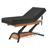 Master Massage Atlas Liftback Electric Lift Spa Salon Stationary Bed - Oak Base, Cream Top with Interchangable Black Upholstery