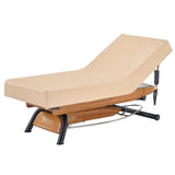 Master Massage Atlas Liftback Electric Lift Spa Salon Stationary Bed - Oak Base, Cream Top with Interchangable Black Upholstery