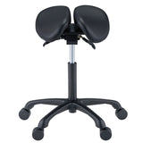 Master Massage Berkeley Ergonomic Posture Saddle Chair-Two-Part Saddle Stool- Hydraulic Swivel Rolling Seat Stool with Adjustable Title Angle and Height- Aluminum Base with Rubber Wheel Casters-Black (2 Color Options)